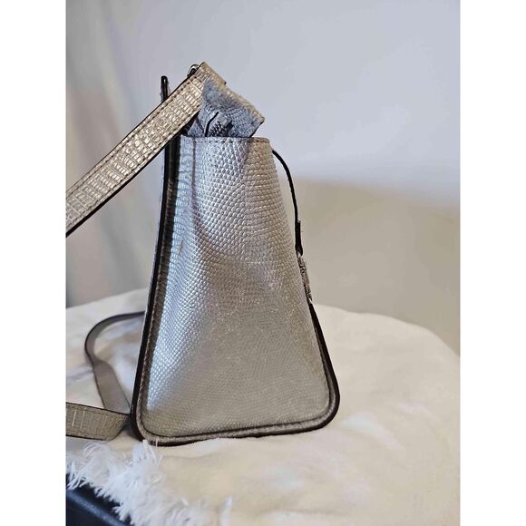 Michael Kors Silver Textured Leather Tote Adjustable Strap Handbag READ - Picture 4 of 16